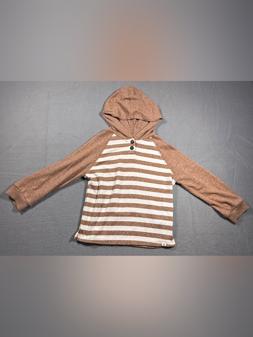 Kids Hooded Striped Pullover Sweatshirt in Brown and Cream